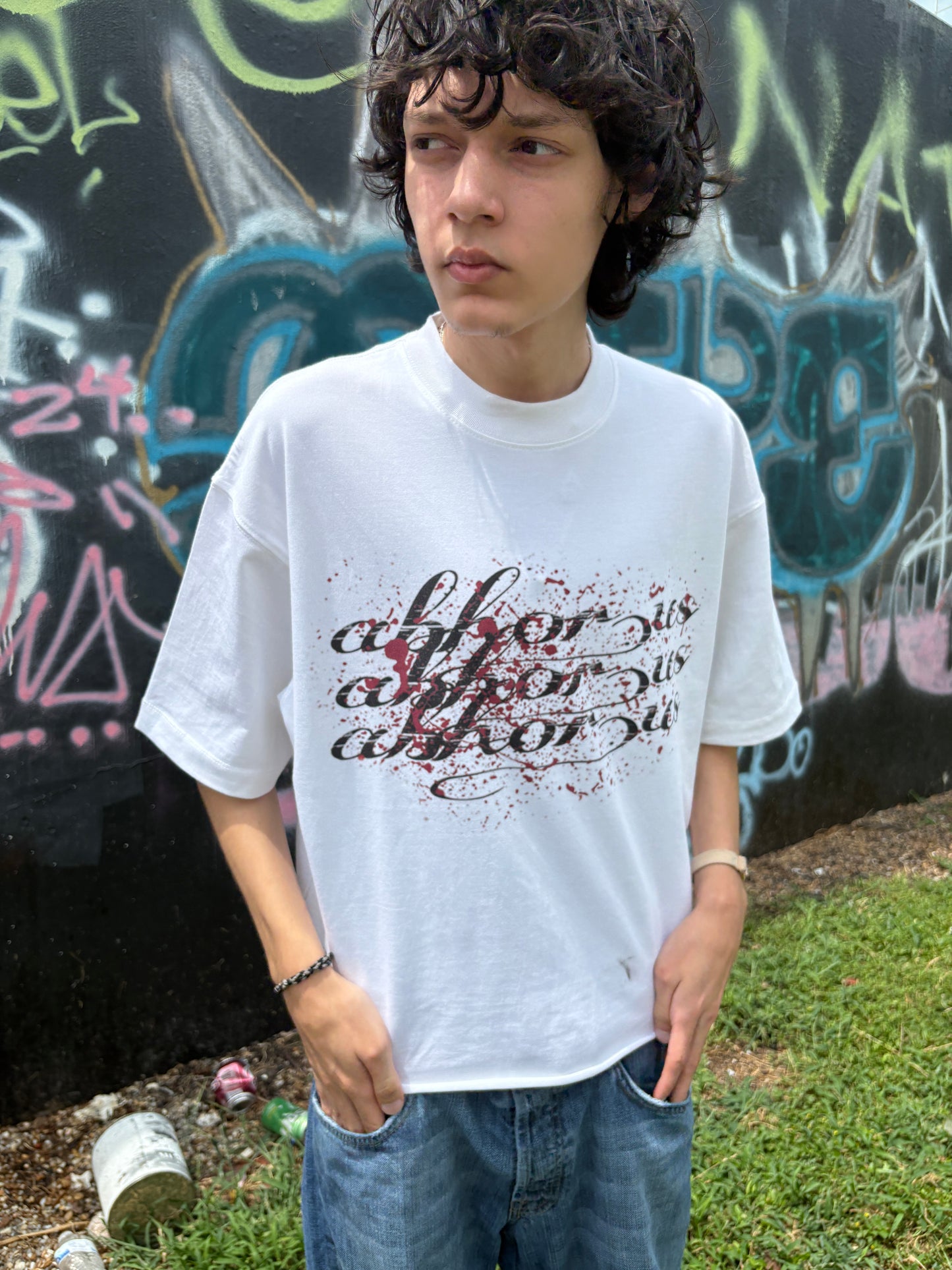 Cropped oversized abhor tee “White”